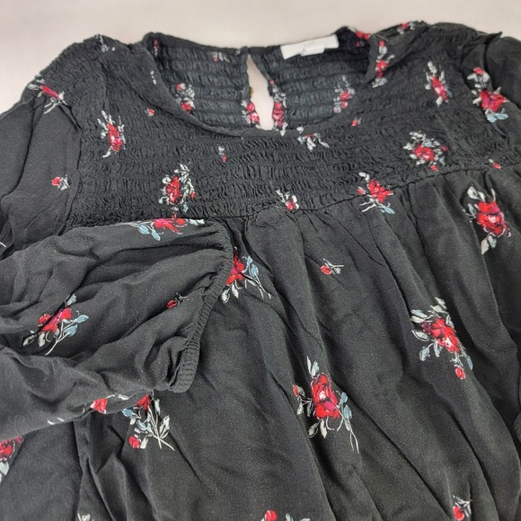 J.Jill‎ Womens Small Black Red Floral Flowy Blouse Shirt Top Office Lightweight - Picture 1 of 7